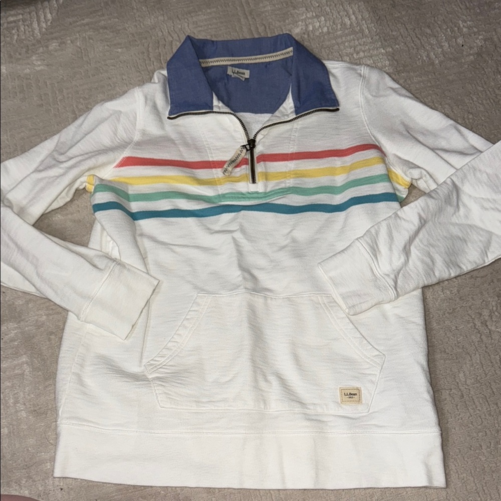 L.L. Bean Women's White Pullover with Rainbow Stripes